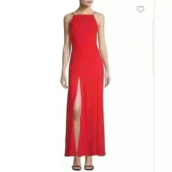 NEW NWT Fame And Partners Cherry Red Leo Halter Open Back Maxi Dress Size 4 US